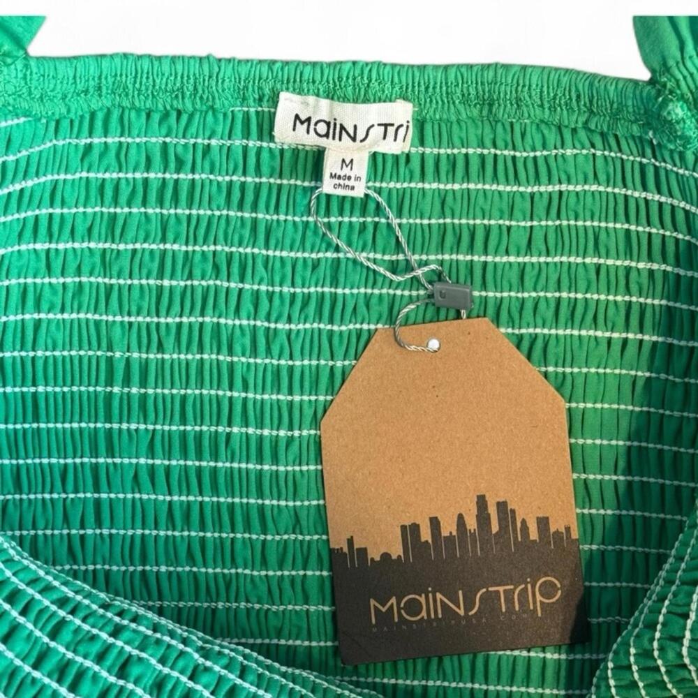 Billow Sleeve Crop Top Shorts Set M Y2K Green Smocked Sequin Puff Main Strip - Picture 9 of 9